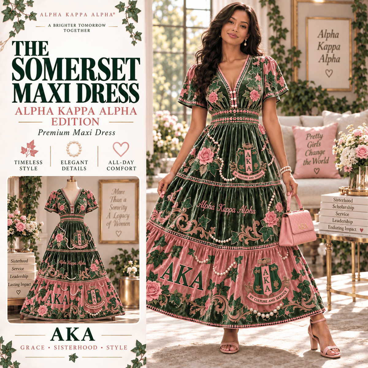 AKA Premium Embroidered Velvet Maxi Dress PTKL