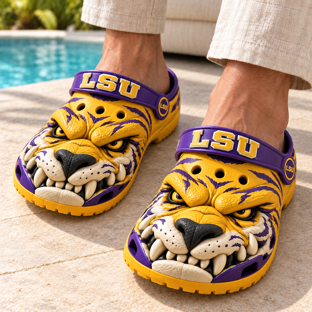 LSU Premium FIERCE 3D MASCOT CLOGS HQH