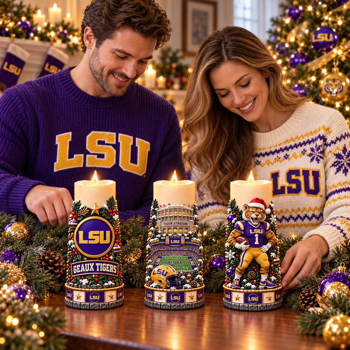 Premium LSU Sculptural LED Candle Trio NTVA