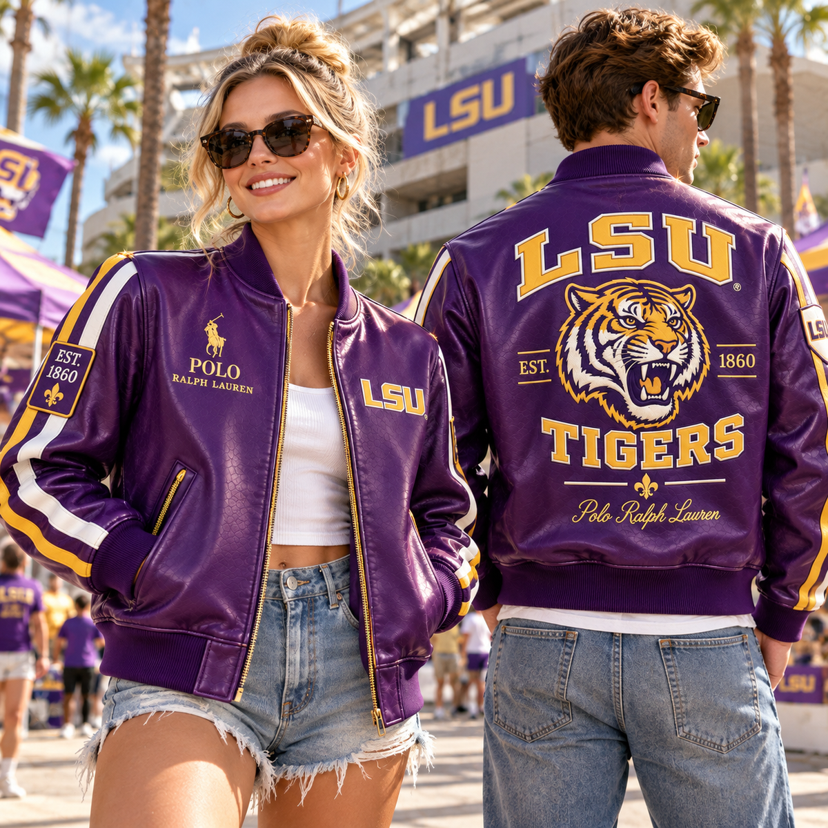 LSU PREMIUM LEATHER BOMBER JACKET NTNA