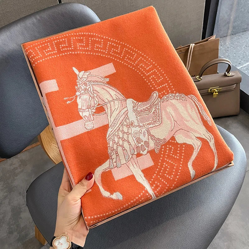 2025 Fashion Horse Imitation Cashmere Scarf for Women Thick Warm European American Scarves Shawl Wrap Blanket Bufanda Echarpe